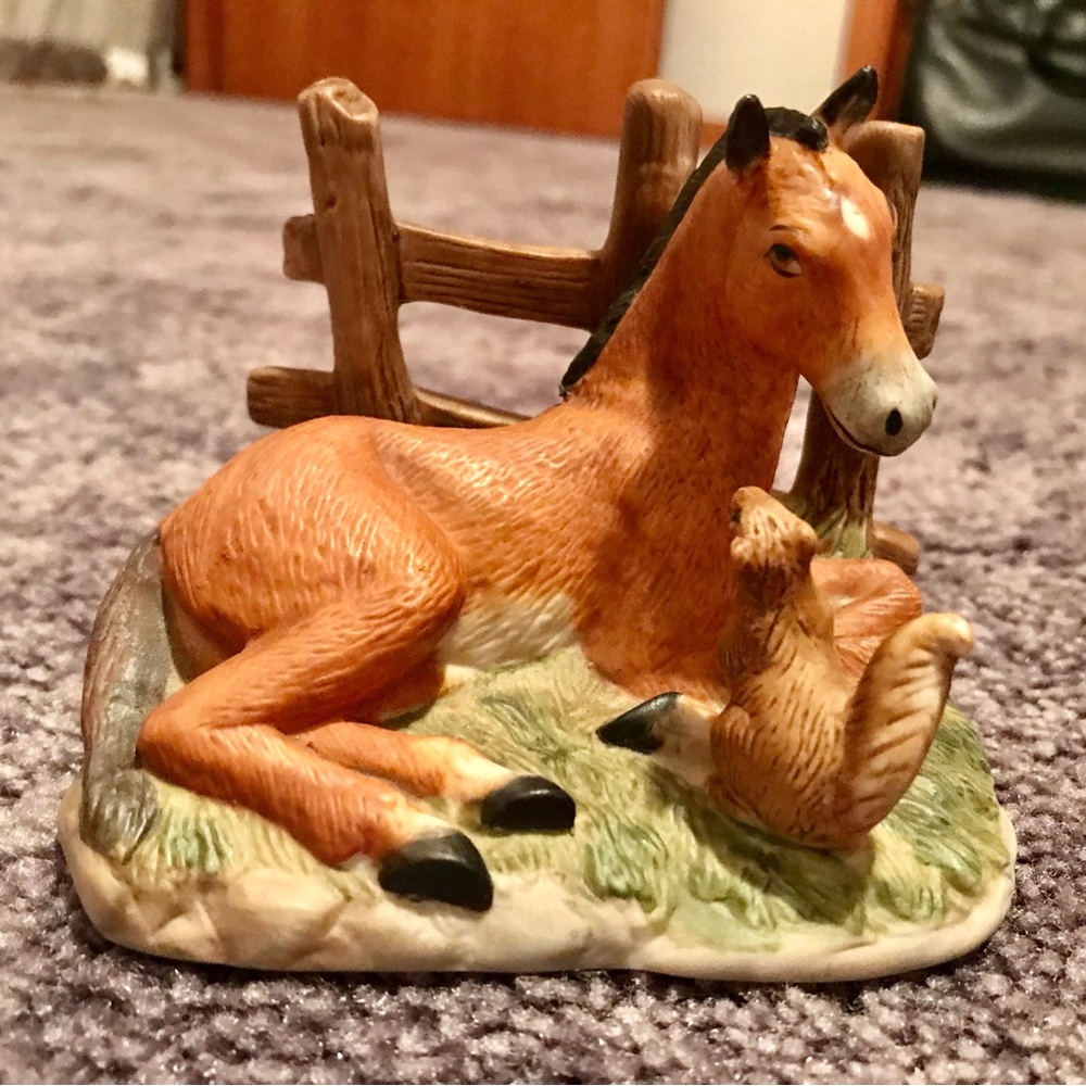 Vintage HOMCO Colt and Squirrel with Fence Collectible Figurine #1461